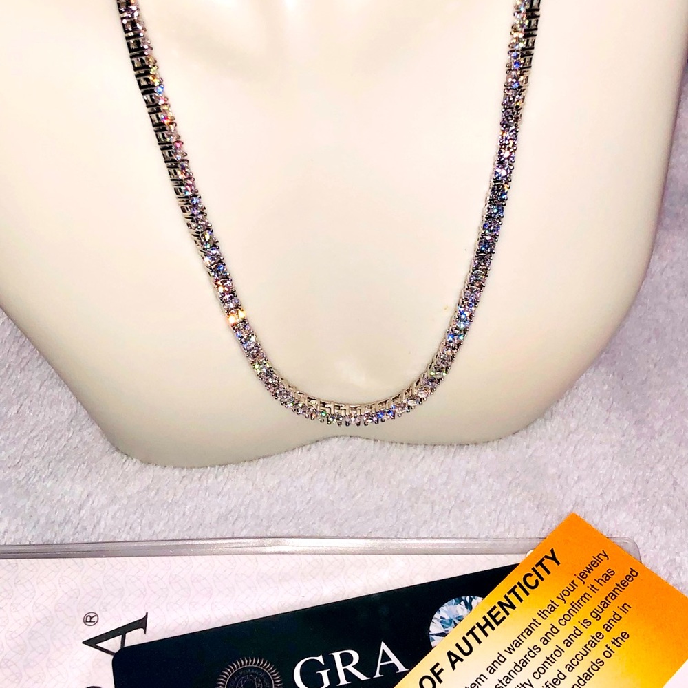 GRA certified VVS D clarity Moissanite diamond tennis necklace PASS diamond test - Picture 1 of 9